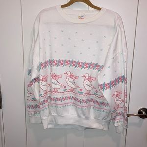 One size white sweat shirt with ducks. Lifestyles.